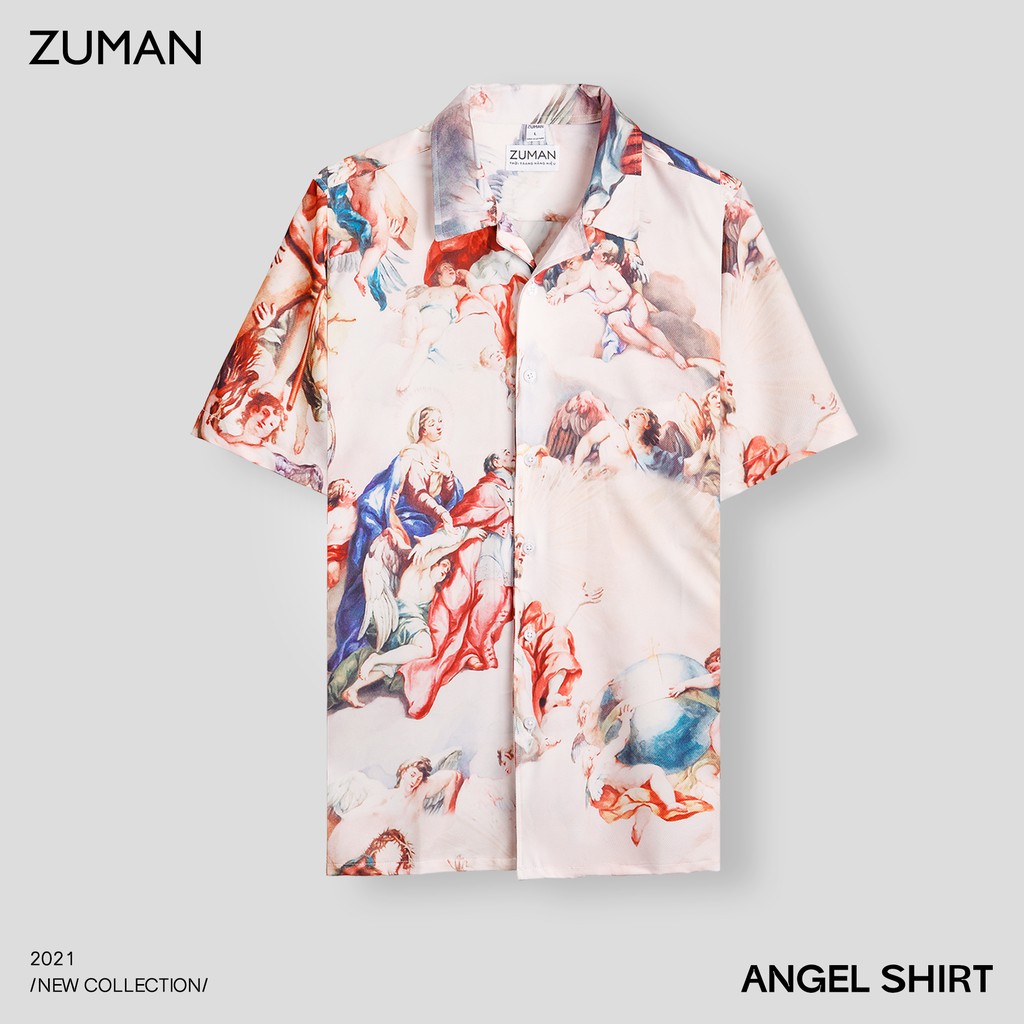 Áo sơ mi nam họa tiết thiên thần JUSTICE ANGEL ASM207 ZUMAN  Fulltag, Chuẩn cao cấp, lụa vân chéo 100%