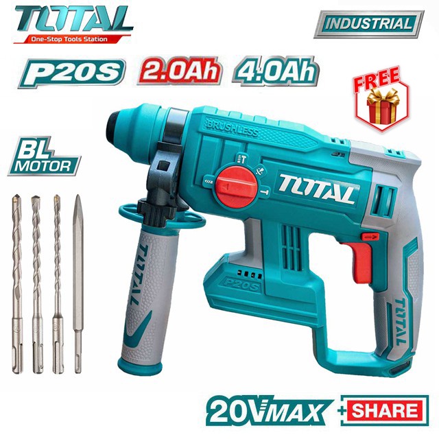 MÁY KHOAN ĐỤC BÊ TÔNG DÙNG PIN TOTAL 20V KO CHỔI THAN TRHLI2201