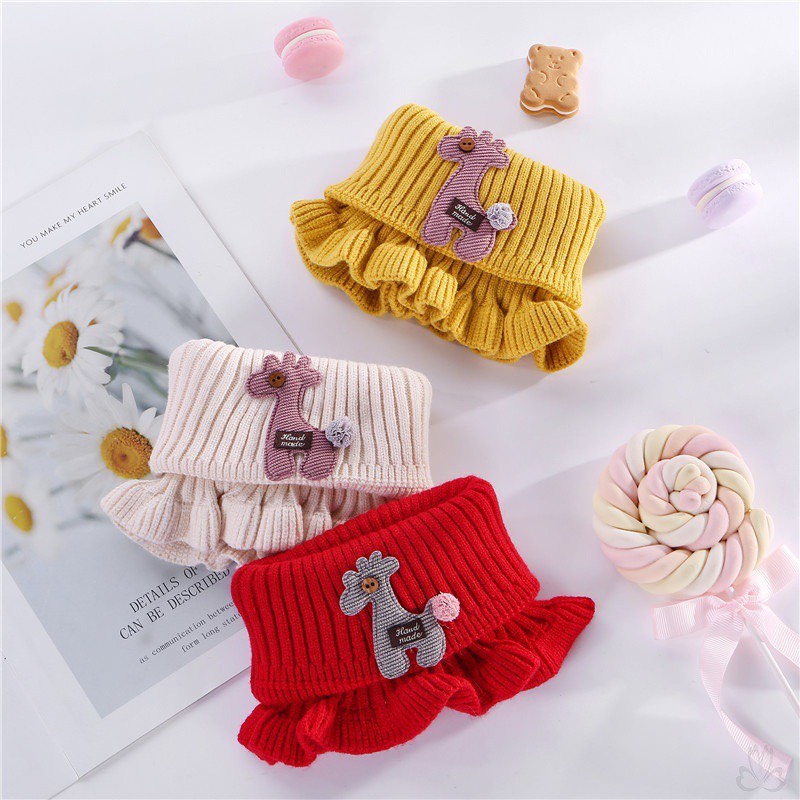 Khăn Len Ống Cổ Nhún Hình Hươu Ấm Áp Dễ Thương Cho Bé 2-15 Tuổi