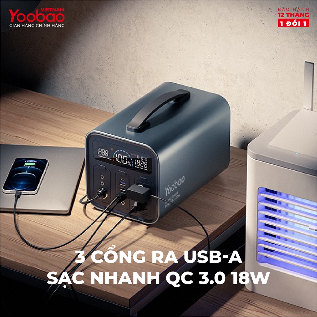 Trạm sạc dự phòng Yoobao EN1000S Dung lượng 148800Mah Sạc nhanh PD60W 220V/600W Màn hình LED Tích hợp đèn pin siêu sáng