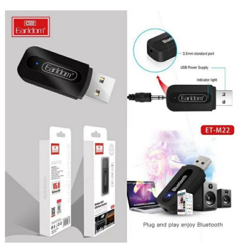 Đầu thu USB bluetooth music receiver tạo kết nối âm thanh Earldom M22 tạo bluetooth cho loa và amply