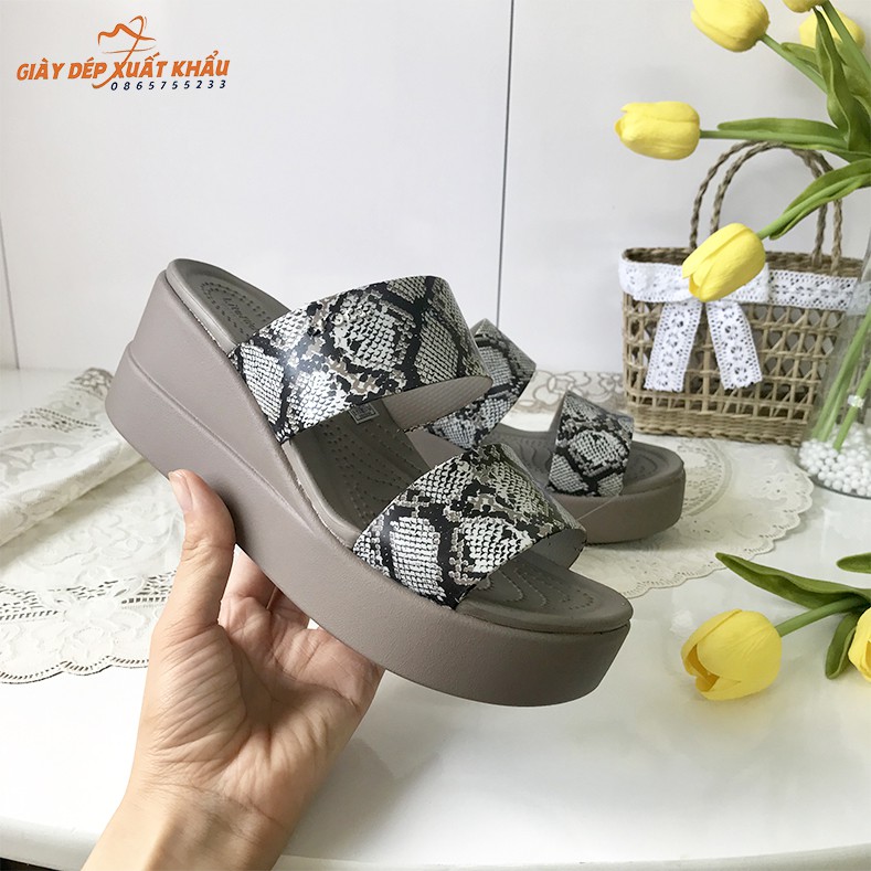 Dép Cross Đế Cao Brooklyn Mid Wedge Màu Da Rắn