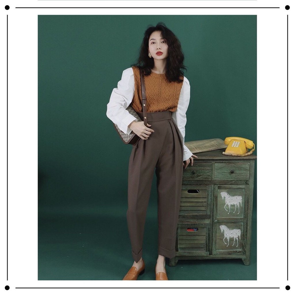 Quần âu tây dài baggy công sở nữ cạp cao xếp ly che khuyết điểm chân dễ phối đồ mặc đi làm, đi chơi dạo phố