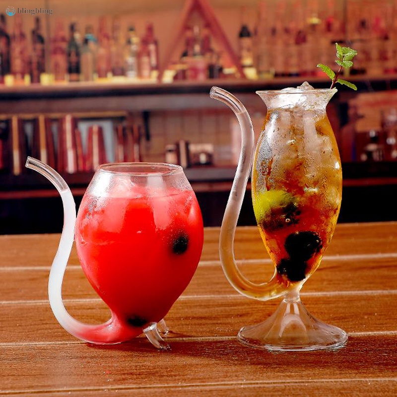Clear Vampires Heat-resistant Wine Juice Glass Cup with Drinking Tube Straw Home Bar