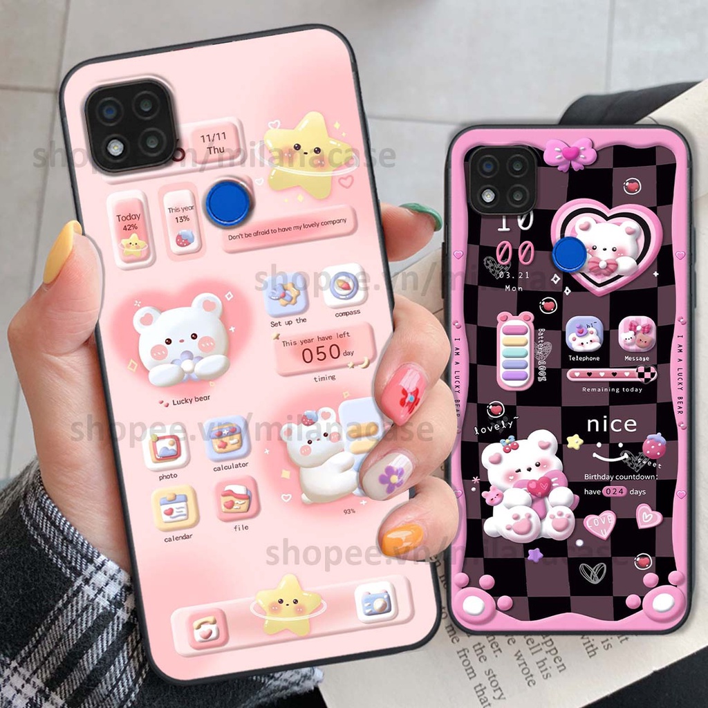 Ốp Xiaomi Redmi 9C hình đồng hồ icon gấu mèo cute cực dễ thương ngộ nghĩnh