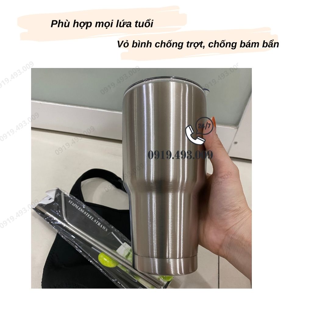 Ly Giữ Nhiệt Thái Lan, bình giữ nhiệt inox 304 Tặng Kèm Ống Hút Inox+Túi+ Nắp Chống Tràn+ Cọ Rửa