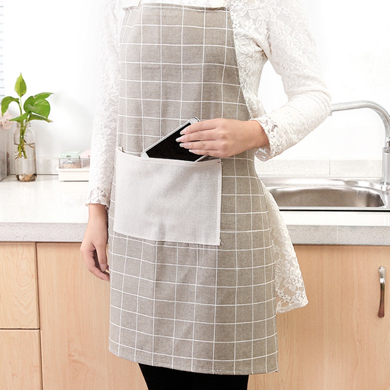 Tạp dề nấu ăn vải lanh cotton chống thấm dầu mỡ