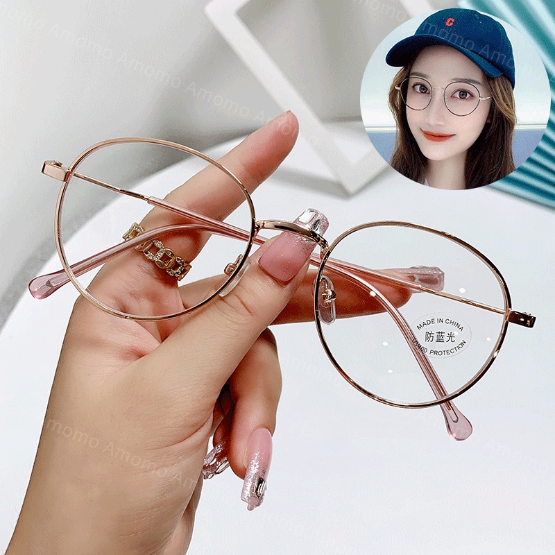 kính cận có độ  -1.0~6.0，Kính Chống Ánh Sáng Xanh Gọng Kim Loại Tròn Thời Trang Phong Cách Hàn Quốc Cho Nữ，mắt kính cận