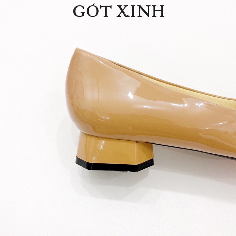 Giày cao gót bít mũi nữ GÓT XINH G18 da bóng phối nơ cao 3cm