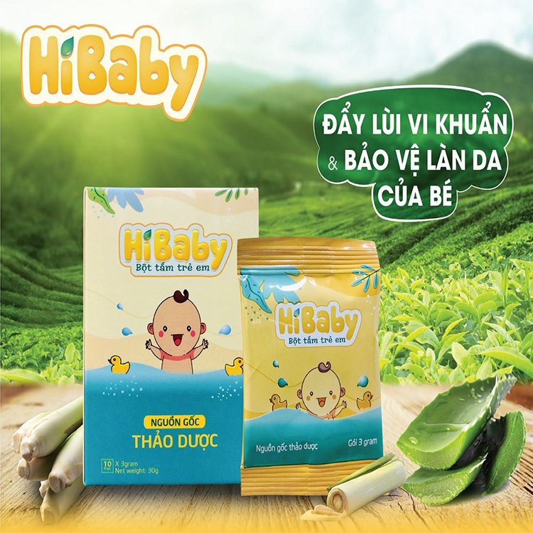 Bột Pha Nước Tắm Trẻ Em Thảo Dược HI BABY Giúp Kháng Khuẩn, Đánh Tan Mề Đay Mẩn Ngứa, Mụn Nhọt, Chàm Sữa Hộp 10 Gói