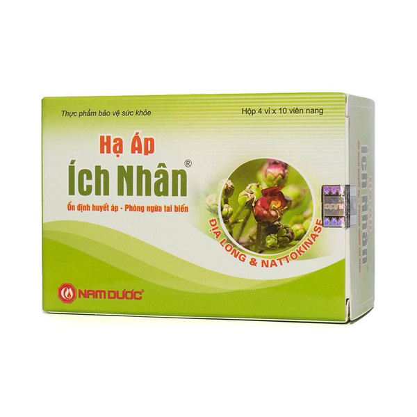 Hạ áp ích nhân - Hỗ trợ giảm huyết áp, ngừa tai biến từ địa long, HA AP NAM DUOC HA AP ICH NHAN hộp 40 viên