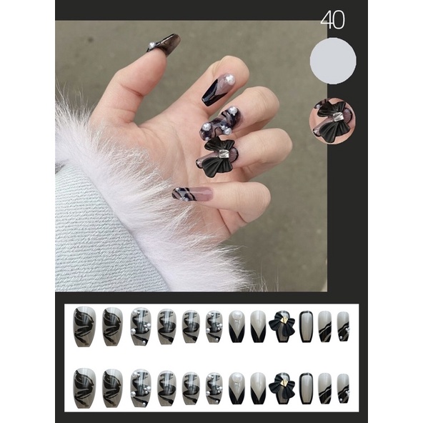 Set 24 móng giả D096 đính đá cao cấp, hoạ tiết độc đáo ( Tặng kèm keo và dũa )