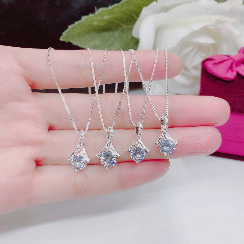 Dây Chuyền Bạc Ta S99 CaoBac Silver Hoạ Tiết Ổ Đá Giọt Nước Xoắn Đơn Giản Sang Trọng Cho Nữ