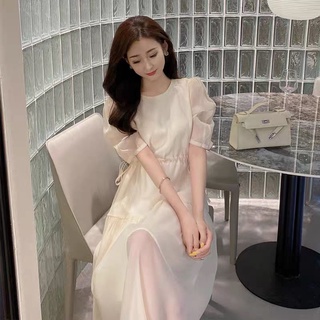 Đầm babydoll dài phụ nữ mùa hè hàn quốc nhẹ nhàng ngọt ngào tình yêu đầu tiên tay phồng váy dài