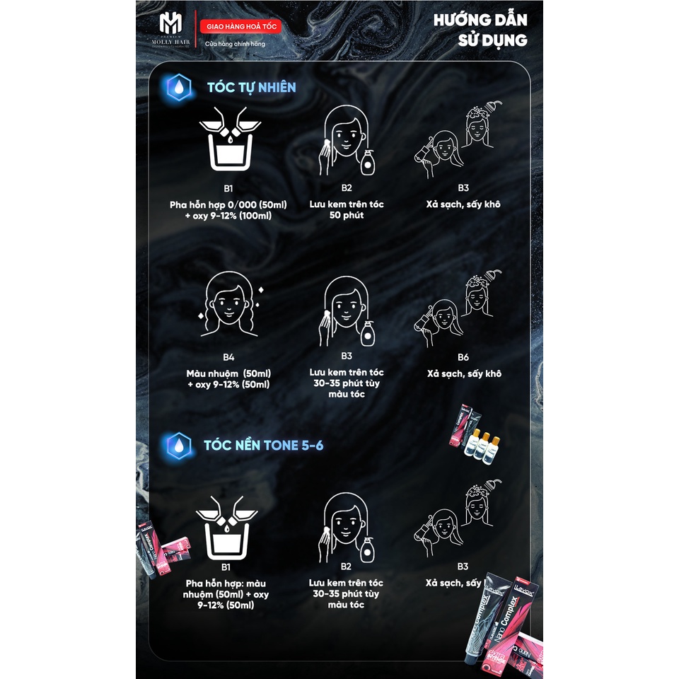 Thuốc nhuộm tóc màu Xanh Cổ Điển Đậm Mollyhair thương hiệu Nanocomplex, màu nhuộm top trend tặng găng tay tiện ích