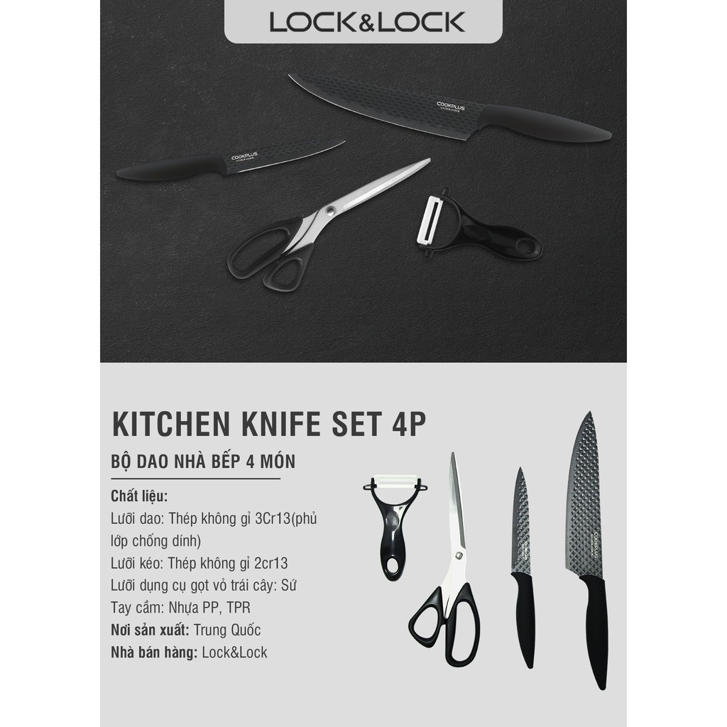 Bộ dao nhà bếp 4 món Lock&Lock kitchen knife set - màu đen CKK103S4BLK