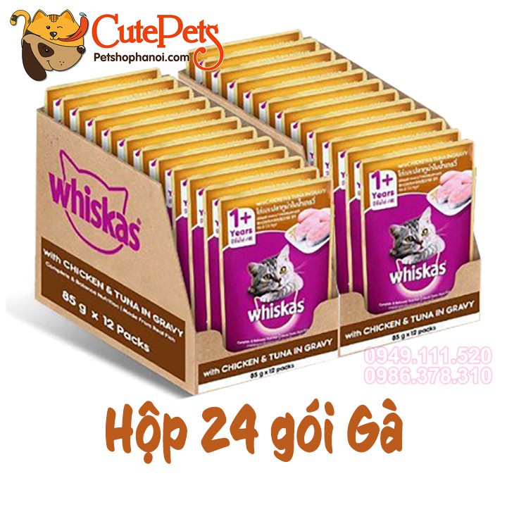 [Hộp 24gói] Thức ăn Pate Whiskas 85g Dành cho mèo - CutePets