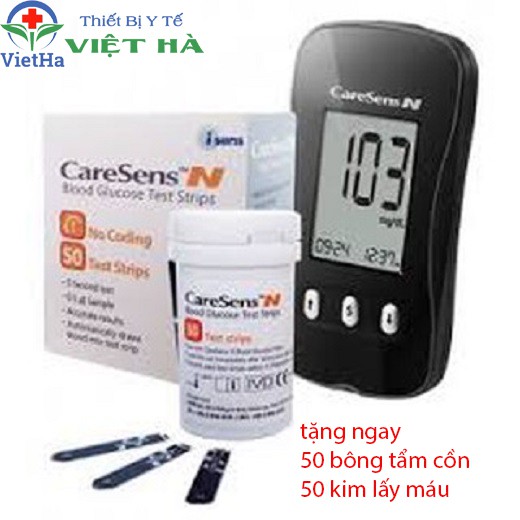 máy đo đường huyết caresen tặng 10 que thử và 10 kim trích máu