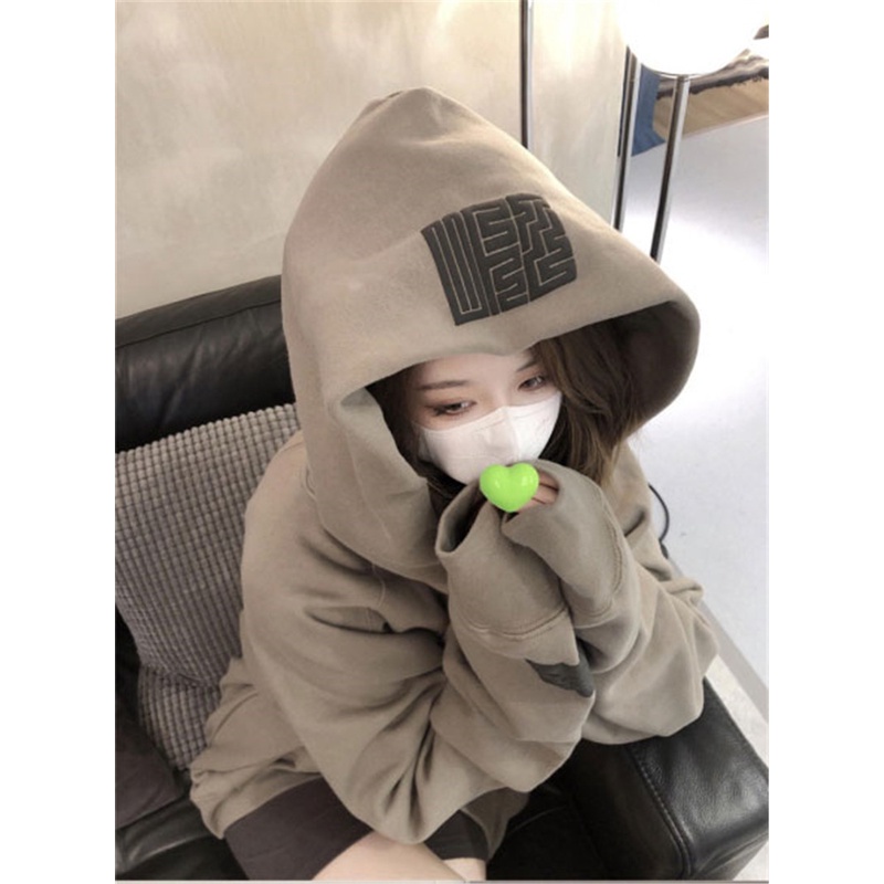 Áo Hoodie Nữ Tay Dài Dáng Rộng In Chữ Trẻ Trung