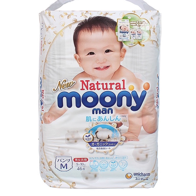 Tã Dán/ Bỉm Moony Natural Nội Địa Nhật Cao Cấp Size Newborn/ S/ M 63 Miếng NB63