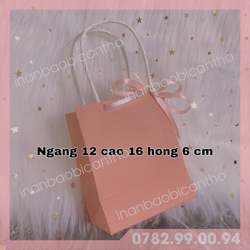 200 Túi giấy hồng đào ngang 12 cao 16 hong 6 cm tặng kèm nơ lụa