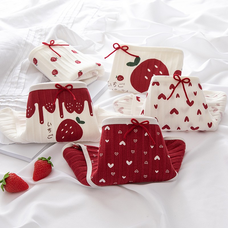 Quần lót nữ cotton thoáng khí hình quả dâu tây đỏ cute