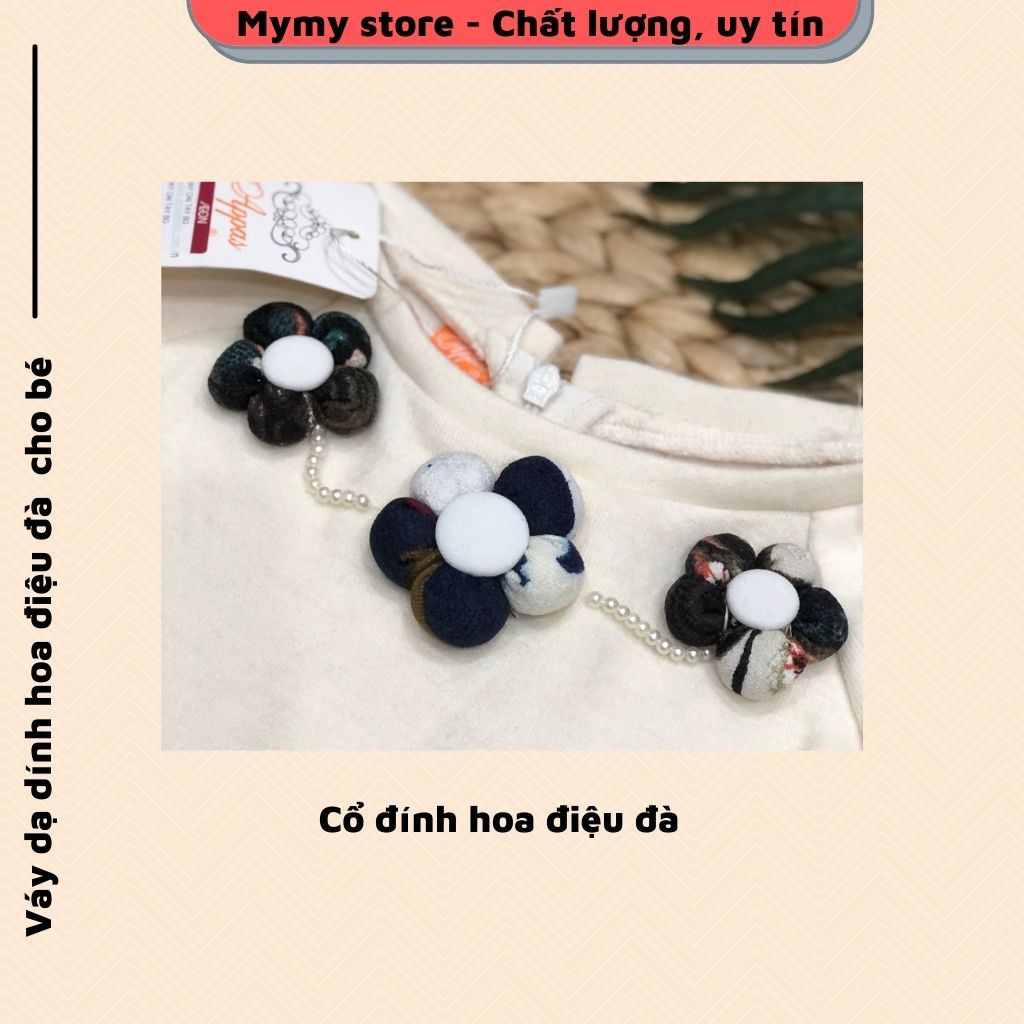 Váy thu đông bé gái, váy đầm dạ xòe cổ đính hoa tay bồng điệu đà cho bé