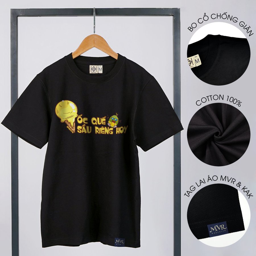 Áo In Kem Ốc Quế Sầu Riêng Hoy Áo Thun Nam Nữ Tay Lỡ Cotton 100% Localbrand MVR TT14122101 Đen