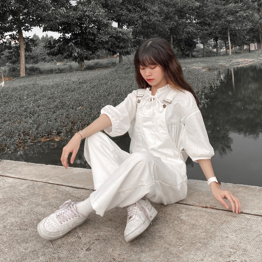 Yếm Quần Kaki MARY Dập Chỉ Nổi Dáng Suông Phong Cách Ulzzang