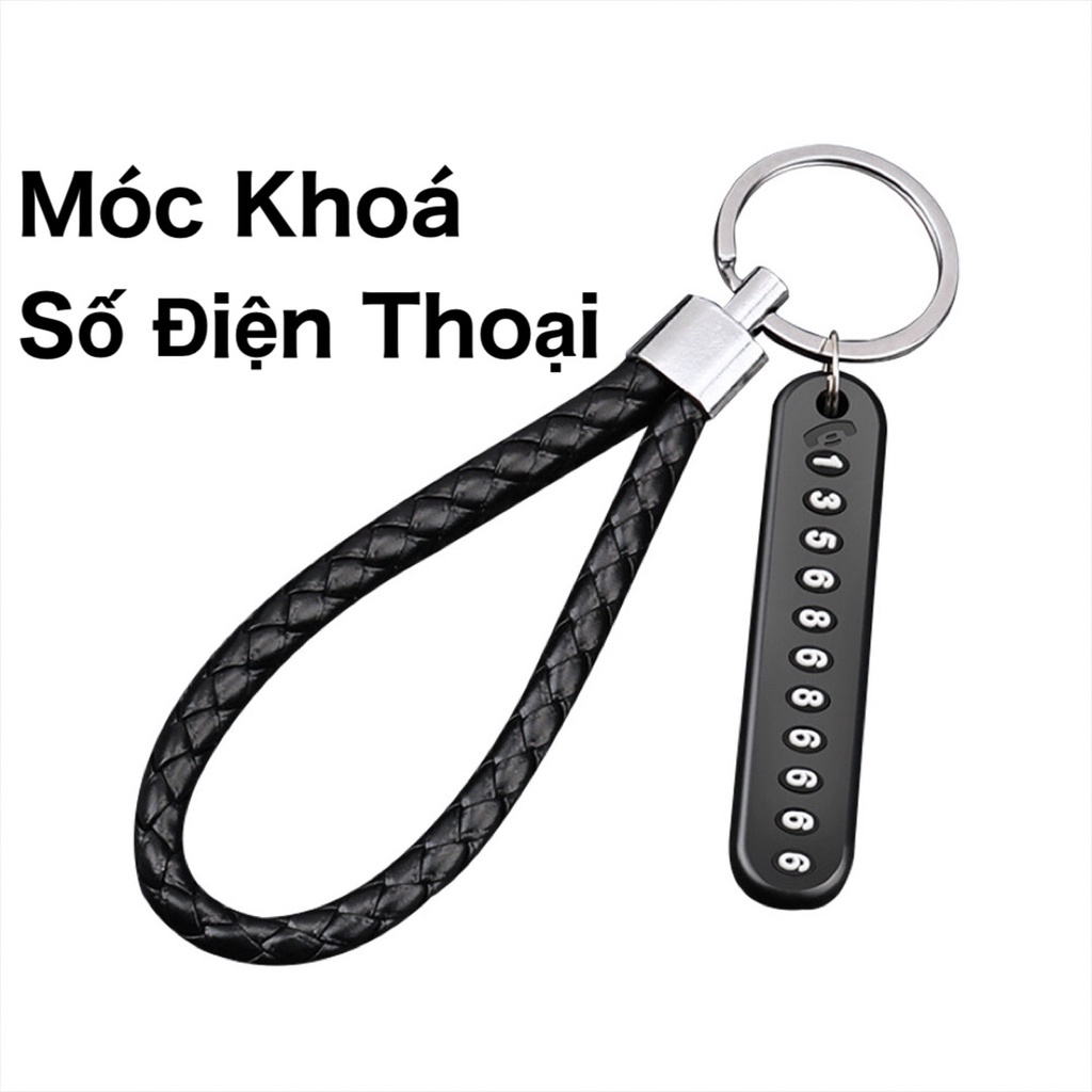 Móc Khóa - Móc Chìa Khóa hợp kim treo chìa khóa ô tô, xe máy có bảng số điện thoại chống thất lạc dây da bện