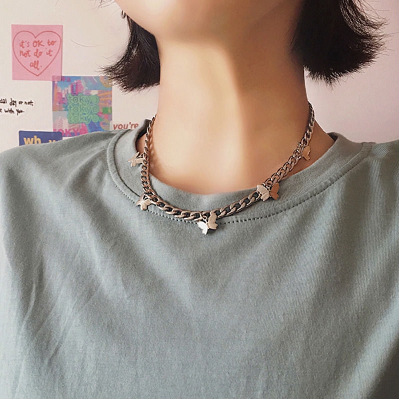 Vòng cổ choker ngắn bằng thép titan mặt hình bướm nhỏ ba chiều 22388
