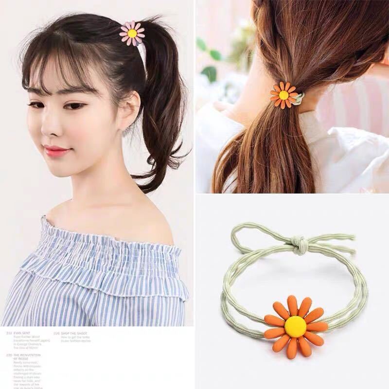 Combo 3 dây buộc tóc hoa cúc Hàn Quốc co giãn tốt nhiều màu sắc