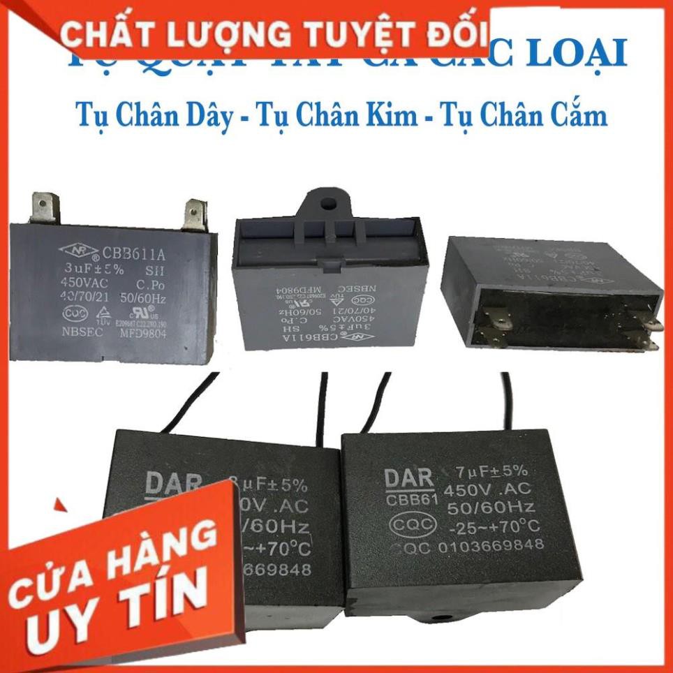 Tụ Quạt Chân Dây Tụ Chân Kim Tụ Chân Cắm Tụ 1uf 1,5uf 2uf 2,5uf 3uf 4uf 5uf 7uf 8uf Đủ các thông số và kiểu cắm dây