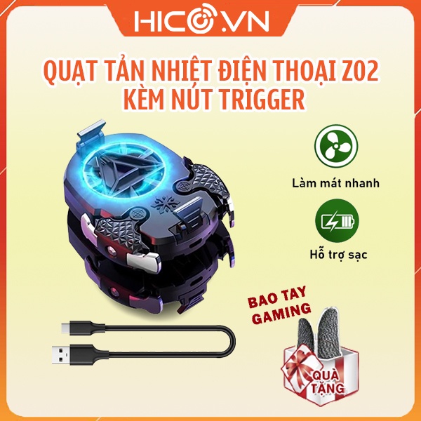 Quạt Tản Nhiệt Điện Thoại Z02, Tản nhiệt điện thoại Kèm Nút Bắn Trigger Chơi Game Chống Giật Lag nhỏ gọn, Có Pin sạc