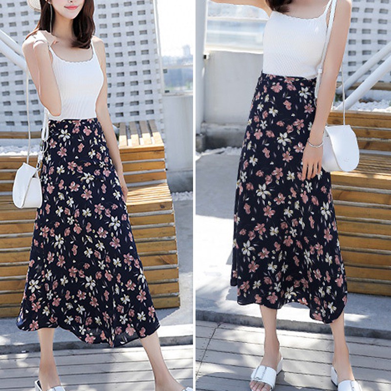 [Baywellfashion]Chân váy vải chiffon họa tiết hoa thiết kế xẻ tà quyến rũ dành cho nữ | BigBuy360 - bigbuy360.vn