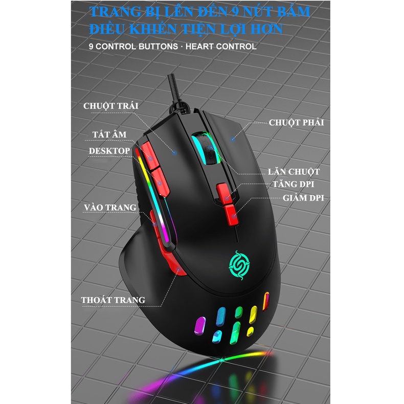 Chuột có dây K-Snake Q15 tốc độ chuột lên đến 6400DPI với đèn led RGB có thể điều chỉnh nhiều chế độ LED