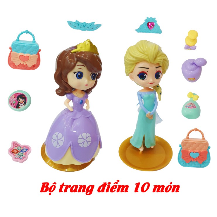 Đồ chơi trang điểm Elsa cho bé gái, Bộ Búp bê trang điểm 10 món dành cho trẻ em, Búp Bê Elsa và Anna cho bé