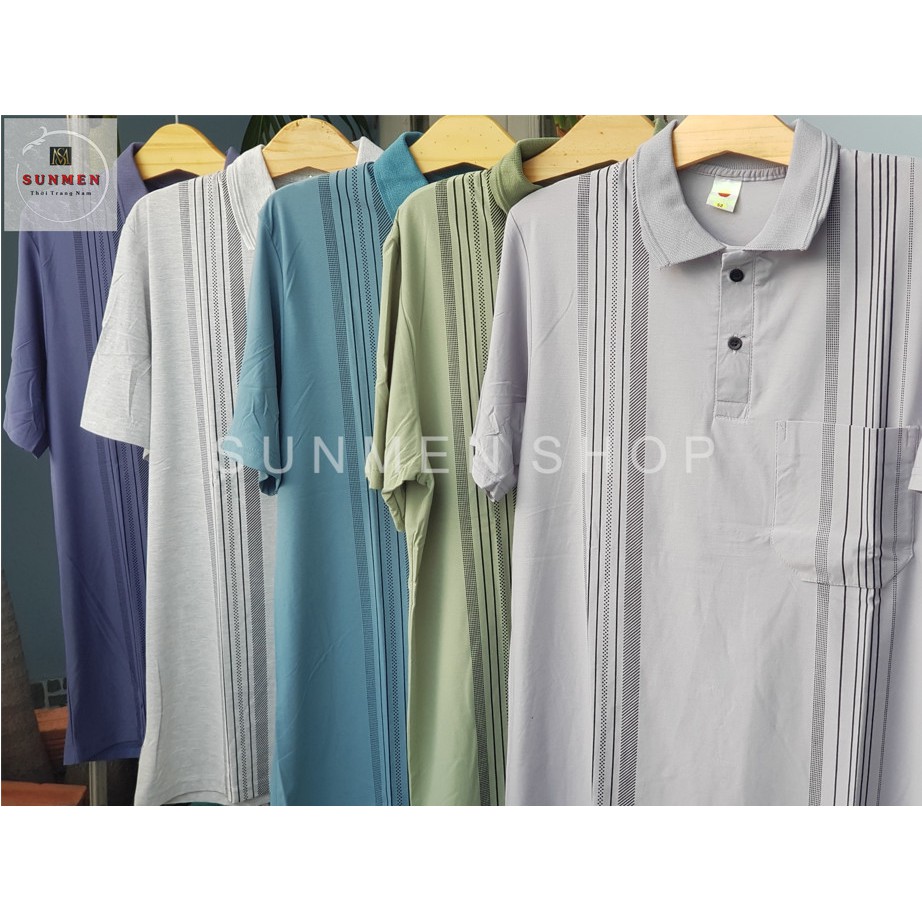 [HCM]Áo Thun Nam Có Túi Trung Niên Loại Sọc Cổ Bẻ From Rộng Tay Lỡ SUNMEN ATNTN002 Đủ Màu Size Từ 50 - 85kg