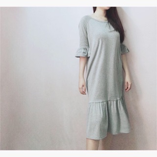 Đầm midi thun suông xoè đuôi cá