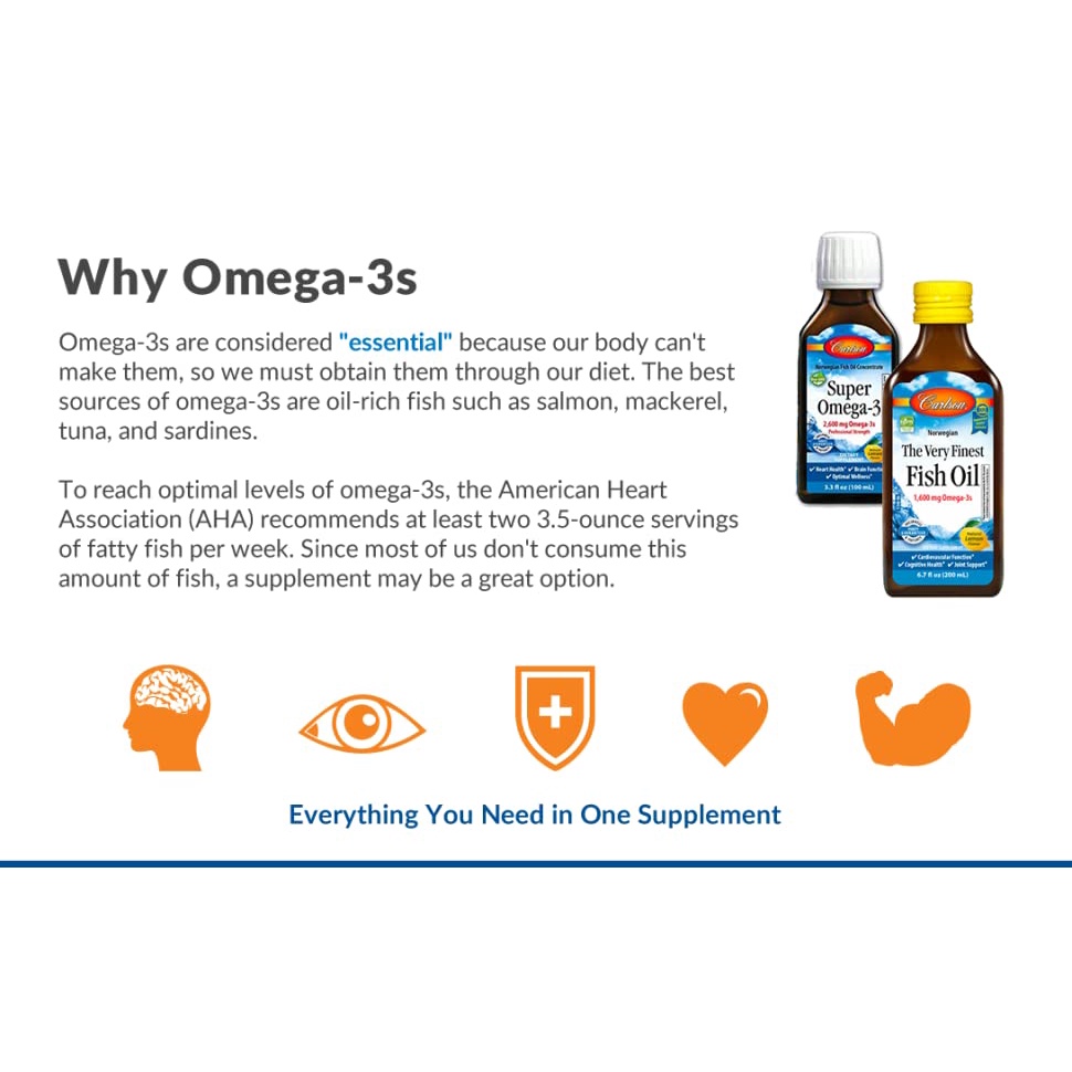 Carlson Labs The Very Finest Fish Oil Liquid 200ml - Dầu cá dạng nước 1600mg Omega 3 Chai thuỷ tinh