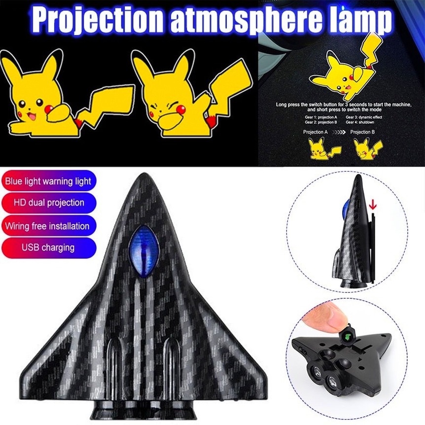 COD🎀Sạc qua USB🎀Đèn Led chiếu cửa họa cho xe hơi Đèn chiếu laser Đèn cửa an toàn không dây gắn cửa xe hơi hình phim hoạt hình năng động hello kitty Pikachu trang trí