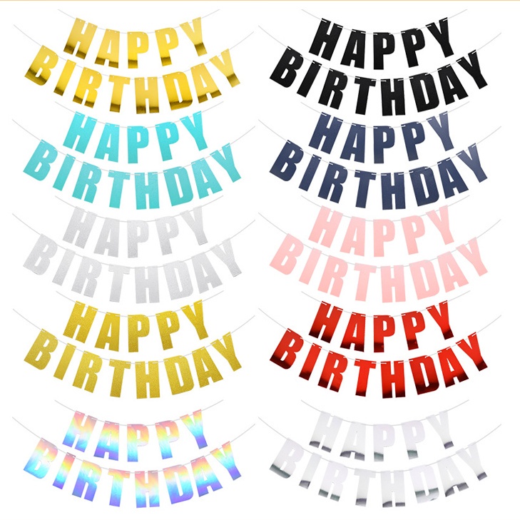 Dây cờ trang trí sinh nhật Happy Birthday chữ in ấn tượng nổi bật nhiều màu, dây treo chúc mừng sinh nhật