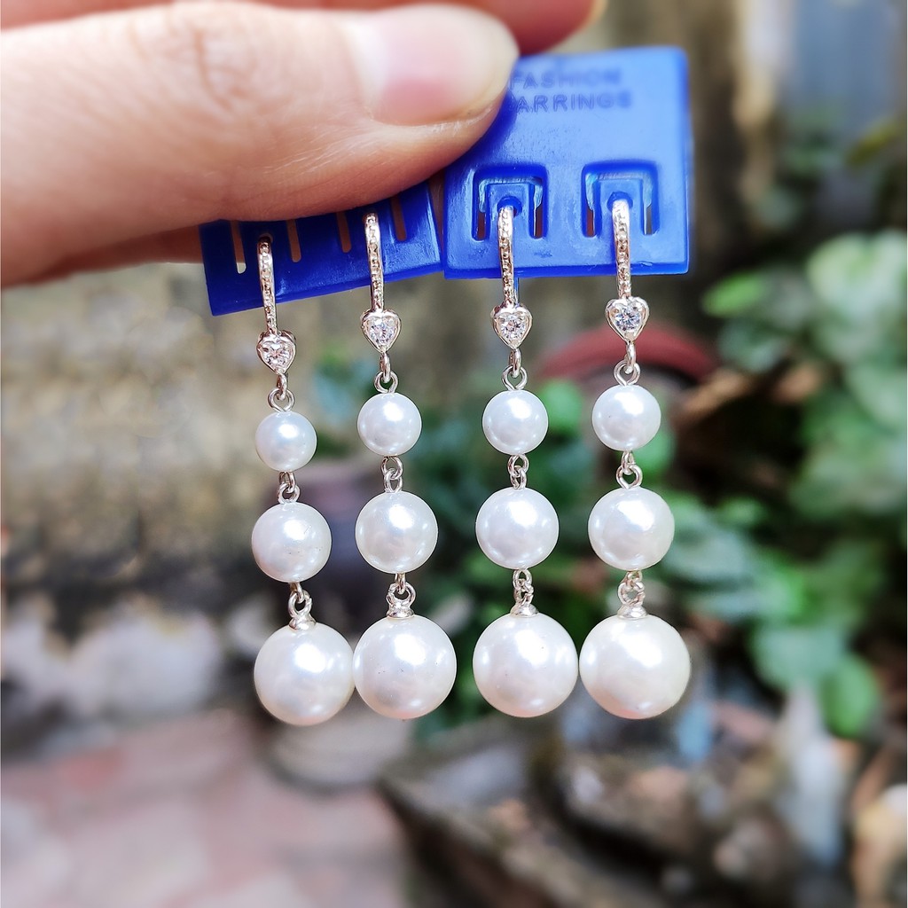 Bông tai bạc Van Jewelry V10432 Bông treo Ngọc trai nhân tạo nhiều hạt