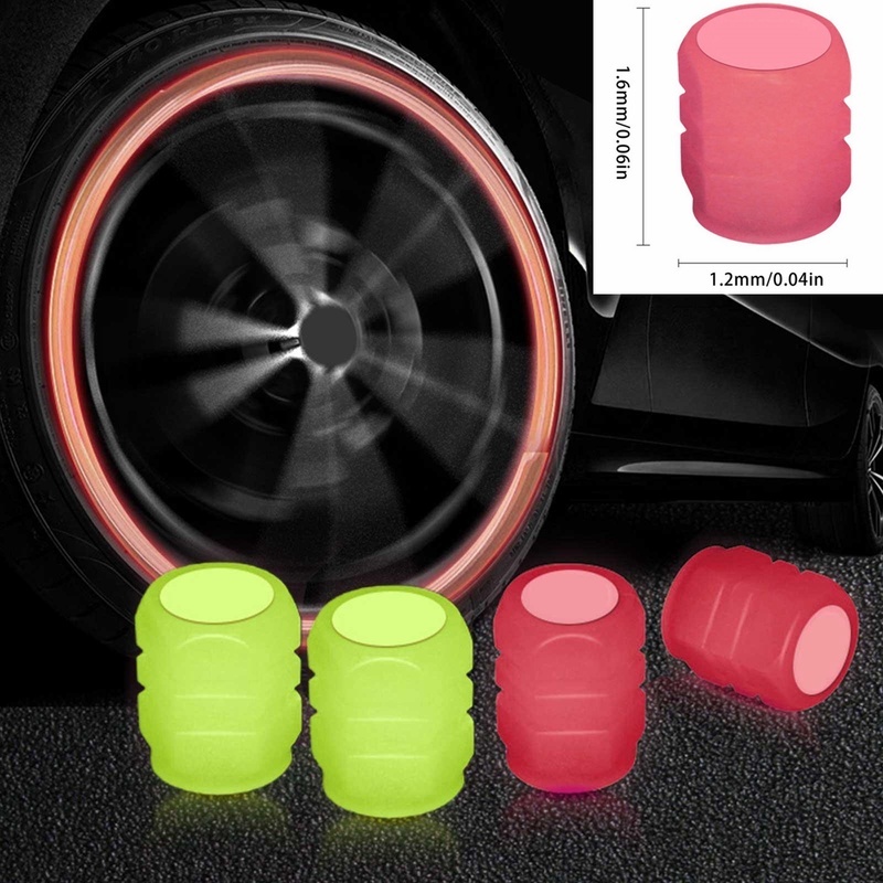 Set 4 Nắp Van Lốp Xe Hơi Dạ Quang Màu Xanh Lá/Vàng/Xanh Dương/Đỏ Chống Bụi Bẩn