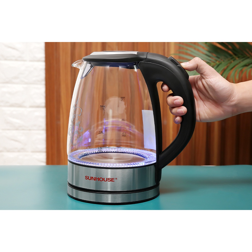 Bình đun nước siêu tốc bằng thủy tinh Sunhouse SHD1217 - Dung tích 1.7 lít - Công suất 1850W