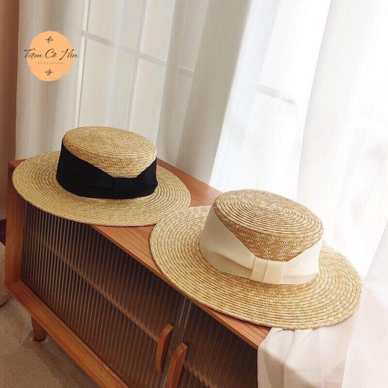 Mũ nón cói Gaucho nơ lụa cao cấp Tiệm Cô Hìn làm từ cói tự nhiên 100% ship trong 1h đóng thùng không hỏng mũ