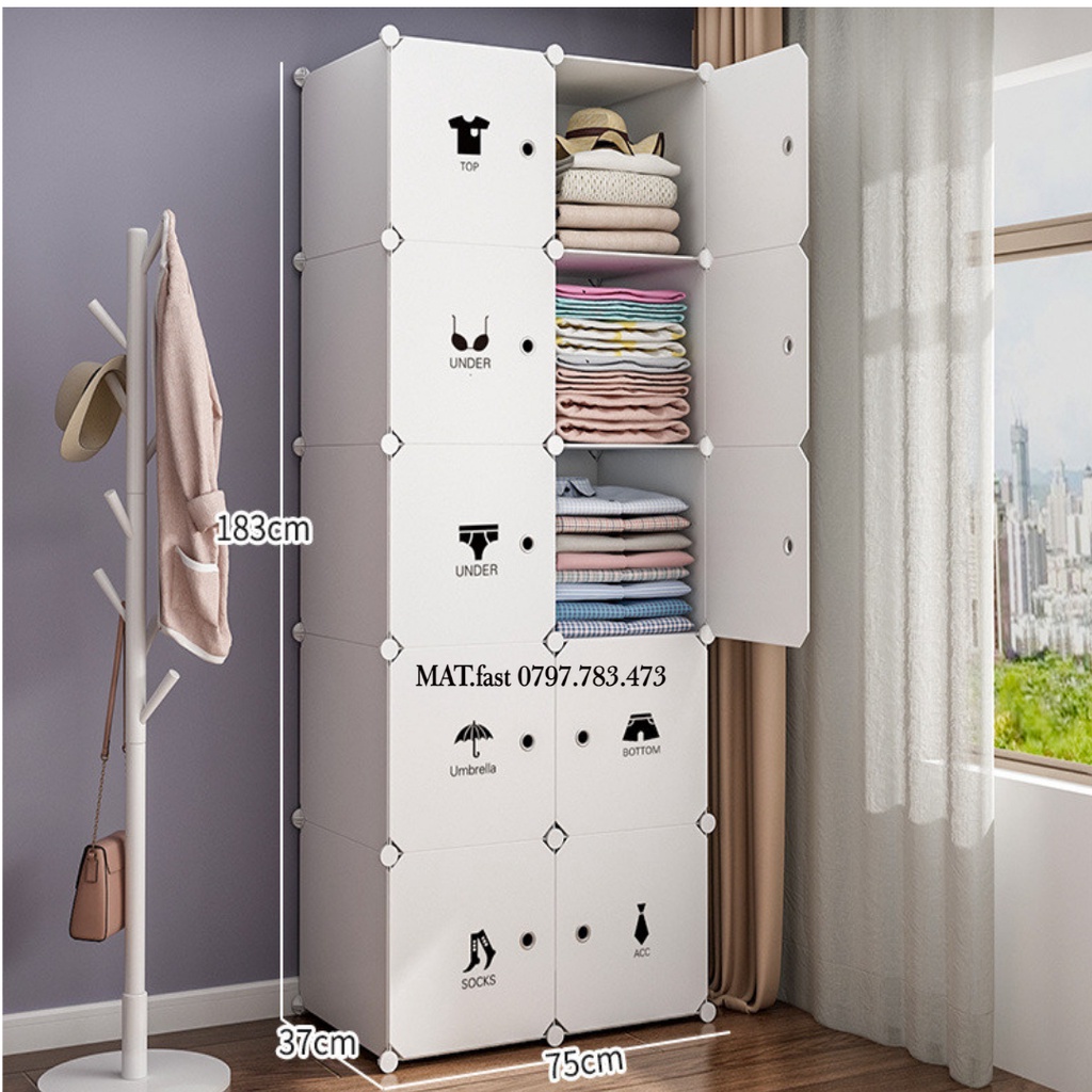 TỦ NHỰA LẮP GHÉP 10 Ô TRẮNG CHẤM BI ĐỂ ĐỒ TREO CHO BÉ ĐA NĂNG THÔNG MINH sâu 47cm