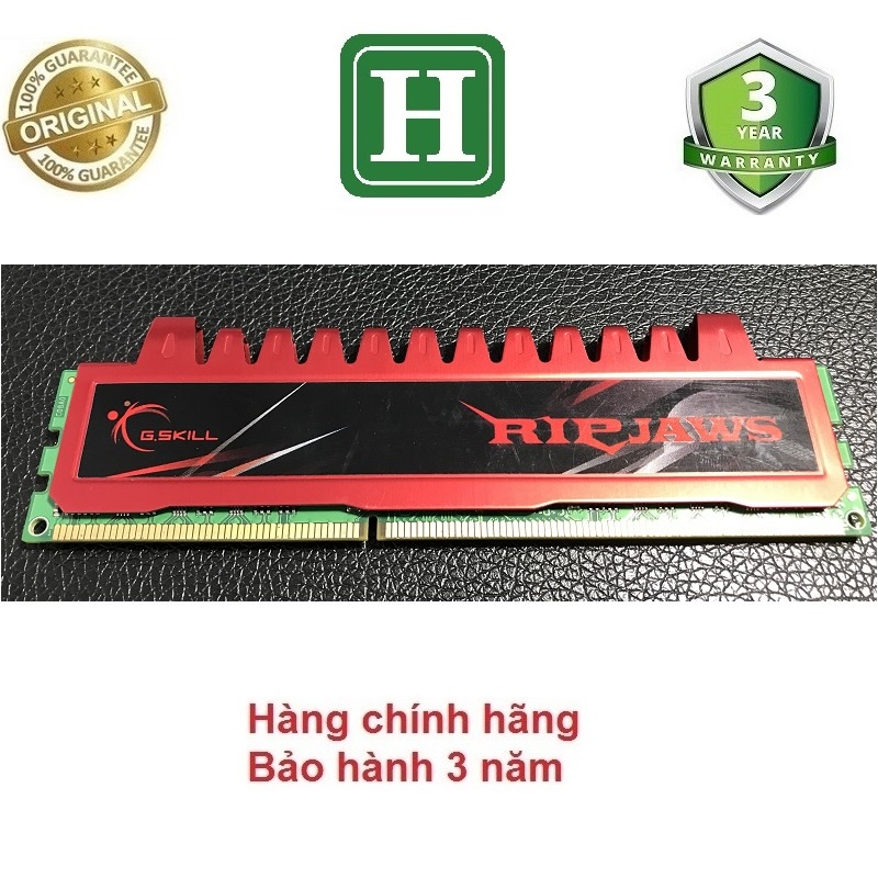 Ram tản nhiệt 4Gb DDR3 bus 1333 - 10600U (kit 2x2gb), ram bộ hiệu GSKILL - RIPJAWS, tháo máy chính hãng, bảo hành 3 năm