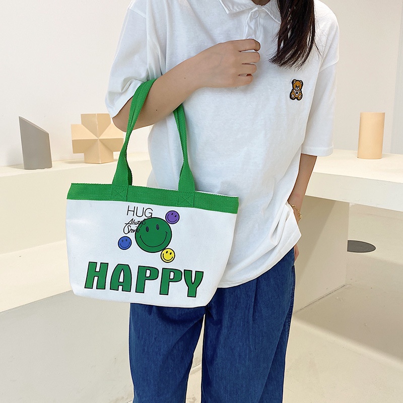 Túi Đeo Vai Vải canvas In Hình Mặt Cười Thời Trang Cho Nữ