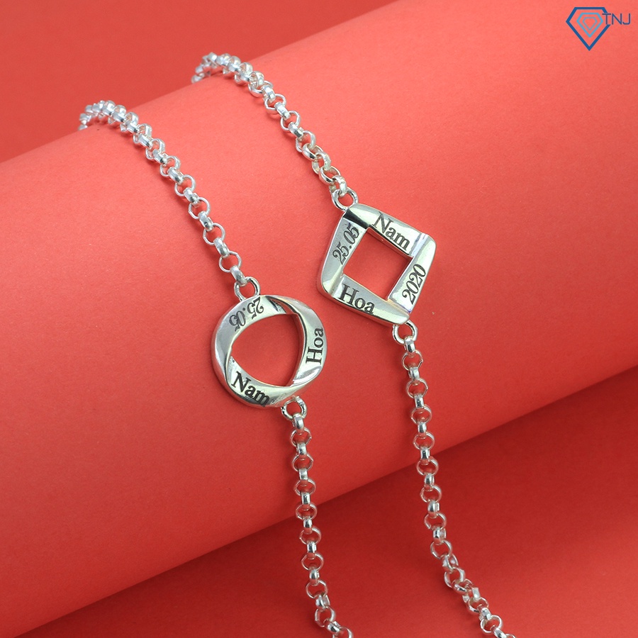 Vòng tay đôi bạc thật nam nữ khắc tên LTD0034 - Trang Sức TNJ